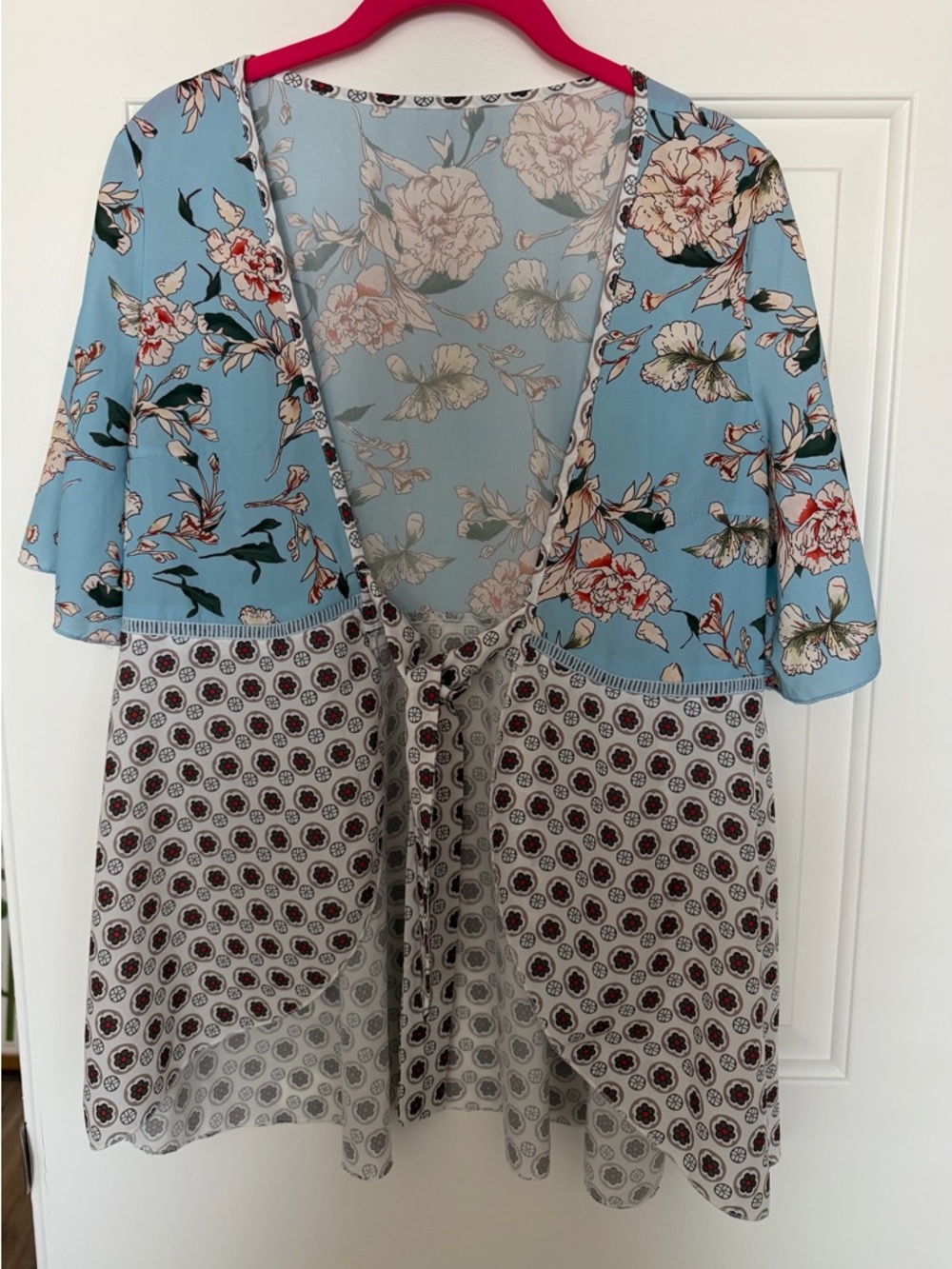 Light Blue Floral & Geo Sheer Kimono Cardigan